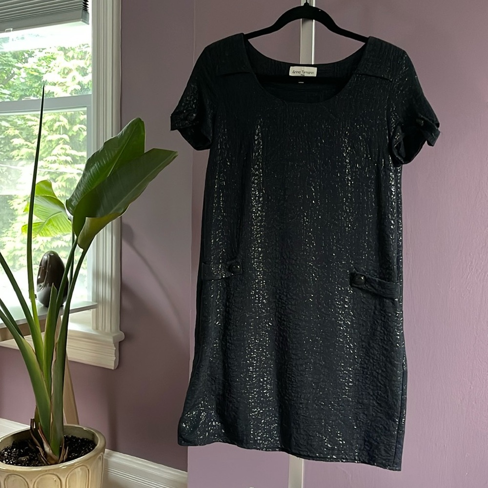 French designer Anna Tirmann Paris mini dress black with sheen